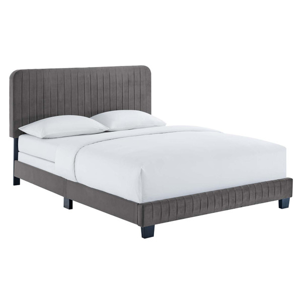 Modway Celine Channel Tufted Performance Velvet Queen Bed MOD-6330-GRY