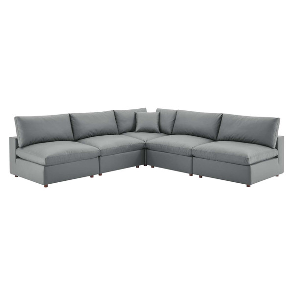 Modway Commix Down Filled Overstuffed Vegan Leather 5-Piece Sectional Sofa EEI-4919-GRY