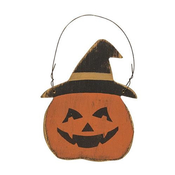 *Distressed Wood Jack O Lantern Witch Ornament G12816 By CWI Gifts