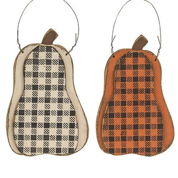 Layered Wood Buffalo Plaid Hanging Pumpkin 2 Asstd. (Pack Of 2) G12820 By CWI Gifts