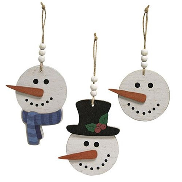 3/Set Happy Beaded Snowhead Ornaments G35489 By CWI Gifts
