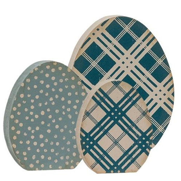 3/Set Chunky Blue Patterned Egg Sitters G35534 By CWI Gifts
