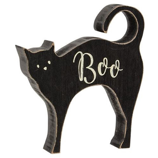 Boo Cat Chunky Wood Sitter G35684 By CWI Gifts