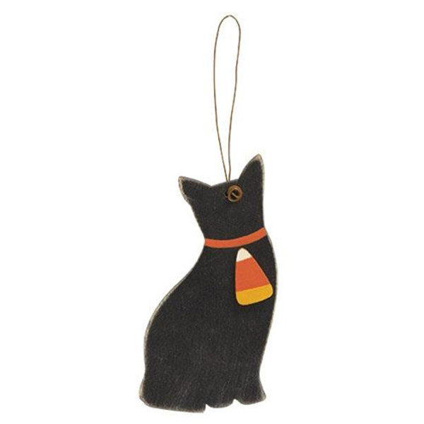 Cat With Candy Corn Wooden Ornament G35691 By CWI Gifts
