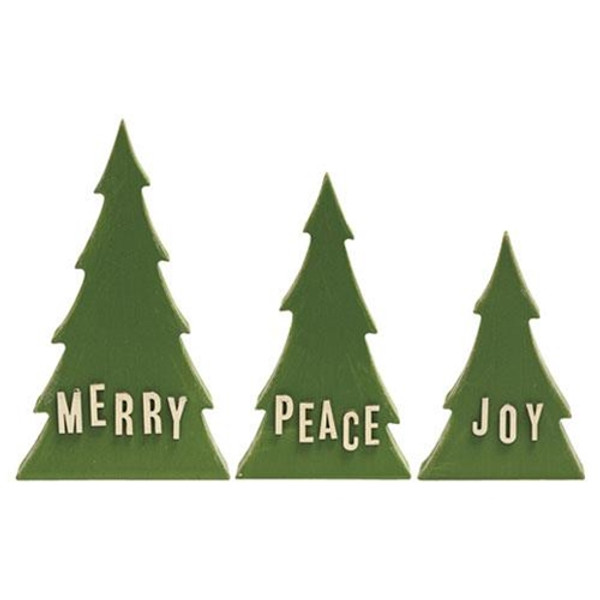3/Set Joy Peace & Merry Wooden Trees G35701 By CWI Gifts