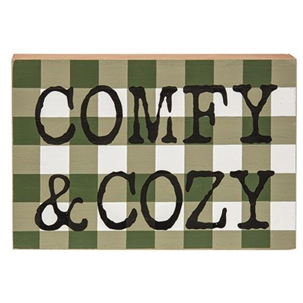 *Comfy & Cozy Green Buffalo Check Box Sign G91030 By CWI Gifts