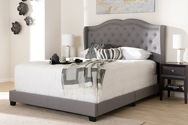 Baxton Studio Grey Fabric Upholstered King Size Bed Aden-Grey-King