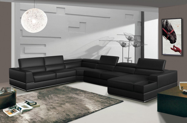 VGCA5106-BL-BLK-SECT Divani Casa Pella - Modern Black Italian Bonded Leather U Shaped Sectional Sofa By VIG Furniture