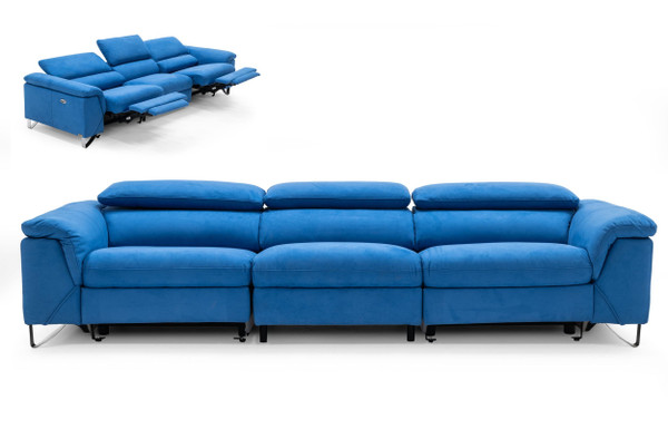 VGKNE9104-E9-BLU-4-S Divani Casa Maine - Modern Light Grey Fabric Sofa W/ Electric Recliners By VIG Furniture