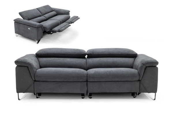 VGKNE9104-E9-GRY-3-S Divani Casa Maine - Modern Dark Grey Fabric Sofa W/ Electric Recliners By VIG Furniture