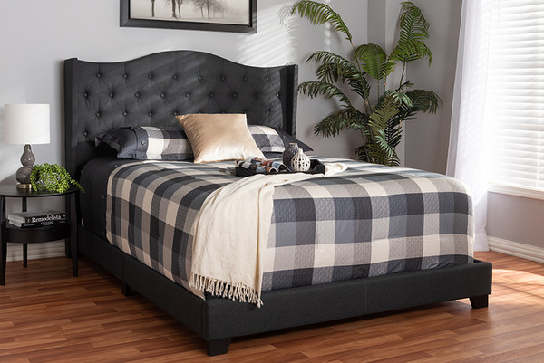 Baxton Studio Charcoal Grey Fabric Upholstered King Size Bed