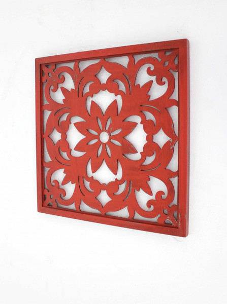 1" X 24" X 24" Red, Vintage, Floral - Wall Plaque 274575 By Homeroots