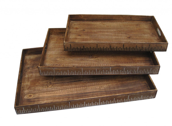 19" X 12" Brown Wood Tray Set 274824 By Homeroots