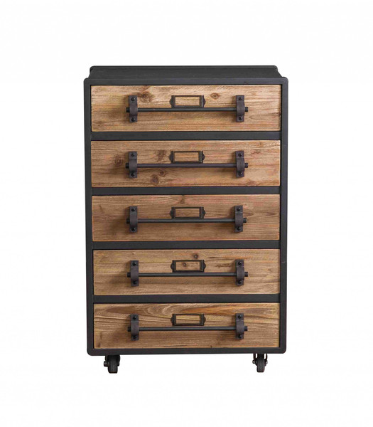 13.8" X 18.5" X 27.6" Charcoal, 5 Drawer, Wood, Lockable Casters - Chest 277061 By Homeroots