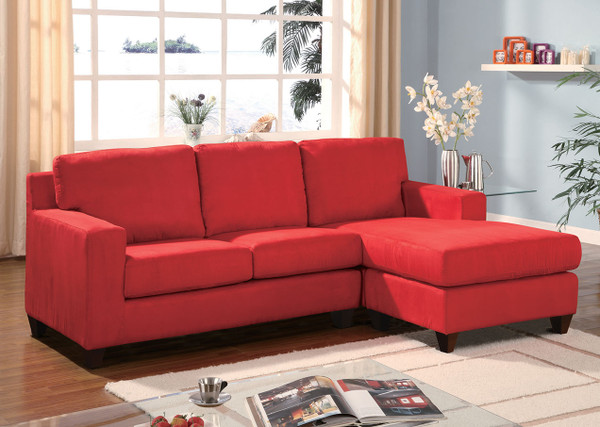 Vogue Sectional Sofa (Reversible Chaise), Red Microfiber 285513 By Homeroots