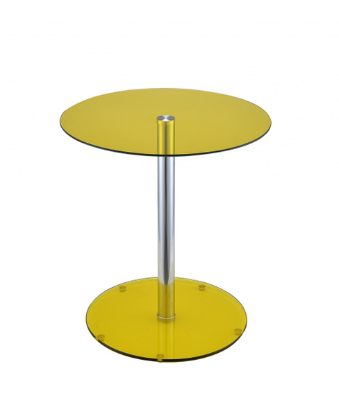18" X 18" X 20" Yellow Glass And Chrome Metal Side Table 286279 By Homeroots