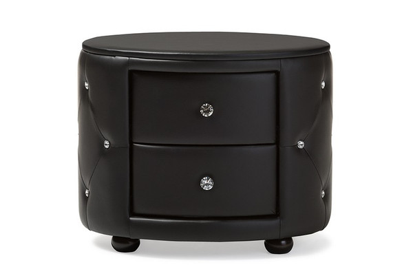 Baxton Studio Davina Hollywood Oval 2-Drawer Faux Leather Nightstand BBT3119-Black NS