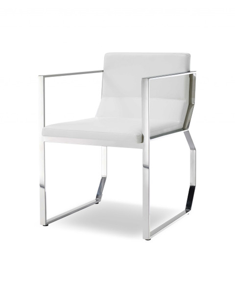 Dining Armchair White Faux Leather Polished Stainless Steel Frame 320729 By Homeroots