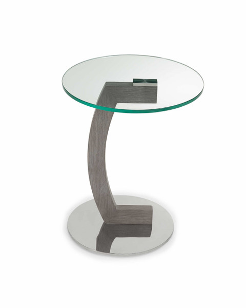 Side Table 17 Clear Tempered Glass With Gray Oak Veneer And Polished Stainless Steel Base 320900 By Homeroots