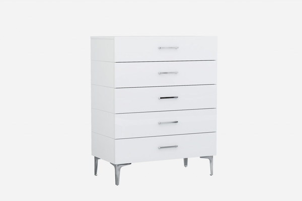37" X 20" X 46" Gloss White Stainless Steel Drawer Chest 370630 By Homeroots