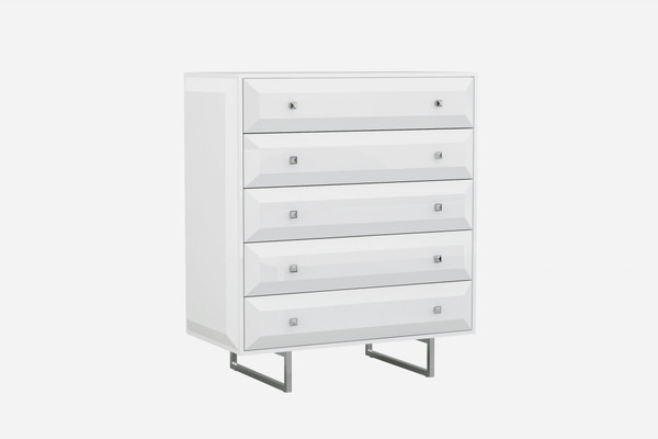 41" X 21" X 46" Gloss White Stainless Steel Drawer Chest 370633 By Homeroots