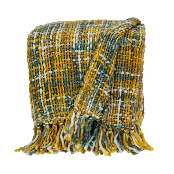 Boho Yellow And Gray Basketweave Throw Blanket 383185 By Homeroots