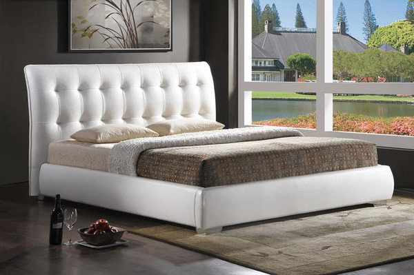 Baxton Studio Jeslyn White Bed with Tufted Headboard - King BBT6284-White-Bed-King