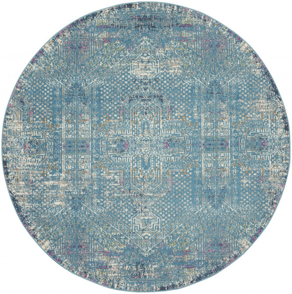 8 Round Blue Distressed Medallion Area Rug 385740 By Homeroots