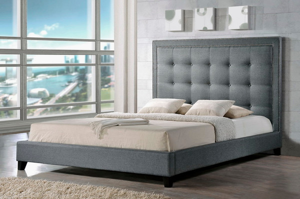 Baxton Studio Hirst Gray Platform Bed- Queen Size With Bench