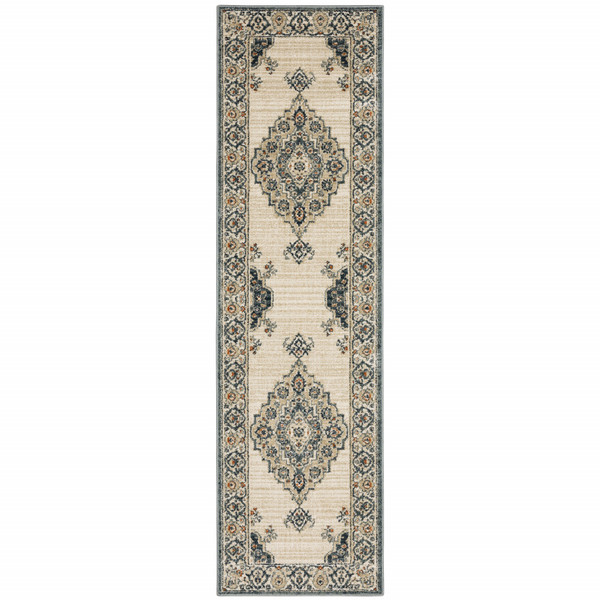 2 X 7 Vintage Beige And Blue Indoor Runner Rug 388023 By Homeroots