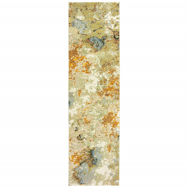 3 X 12 Modern Abstract Gold And Beige Indoor Runner Rug 388046 By Homeroots