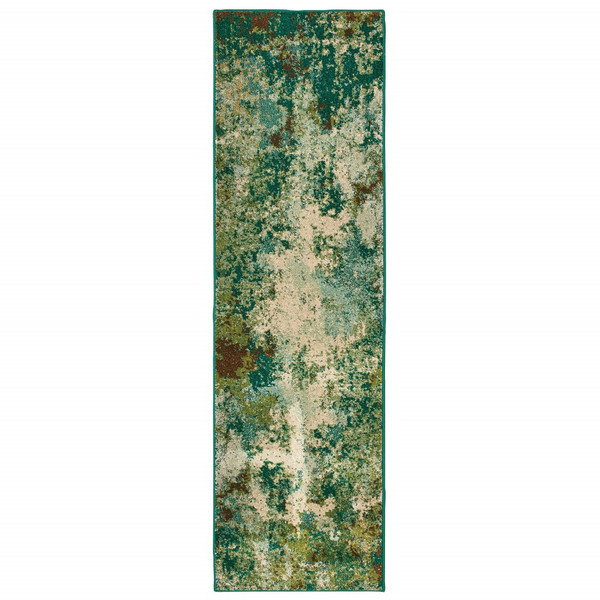 2 X 8 Teal And Pickle Green Abstract Indoor Runner Rug 388138 By Homeroots