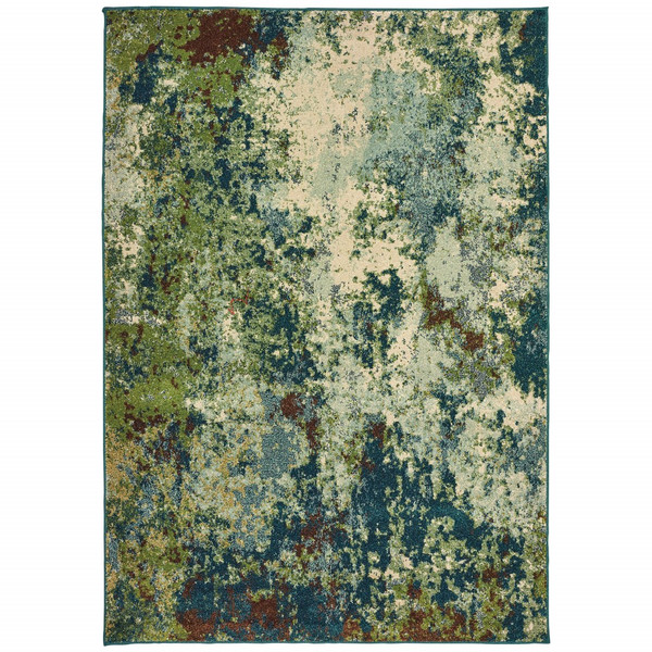 8 X 11 Teal And Pickle Green Abstract Indoor Area Rug 388142 By Homeroots