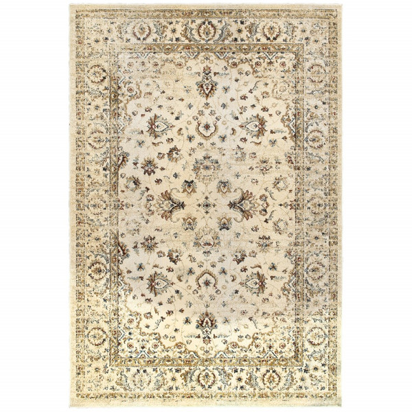 8 X 11 Ivory And Gold Distressed Indoor Area Rug 388185 By Homeroots