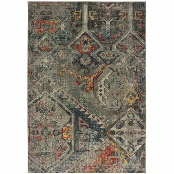 7' X 10' Distressed Grey Machine Woven Tribal Abstract Indoor Area Rug 388306 By Homeroots