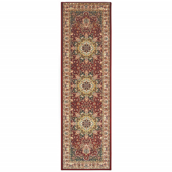 8' Red Ivory Machine Woven Oriental Indoor Runner Rug 388311 By Homeroots