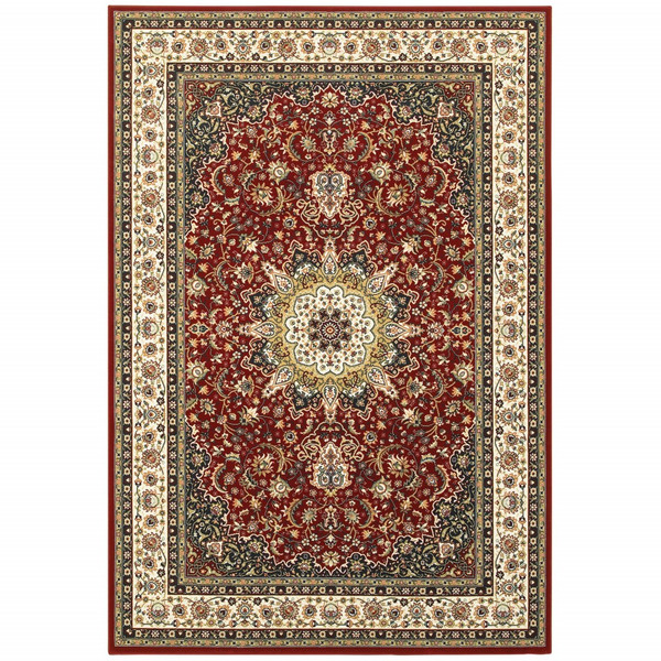 9' X 12' Red Ivory Machine Woven Oriental Indoor Area Rug 388316 By Homeroots