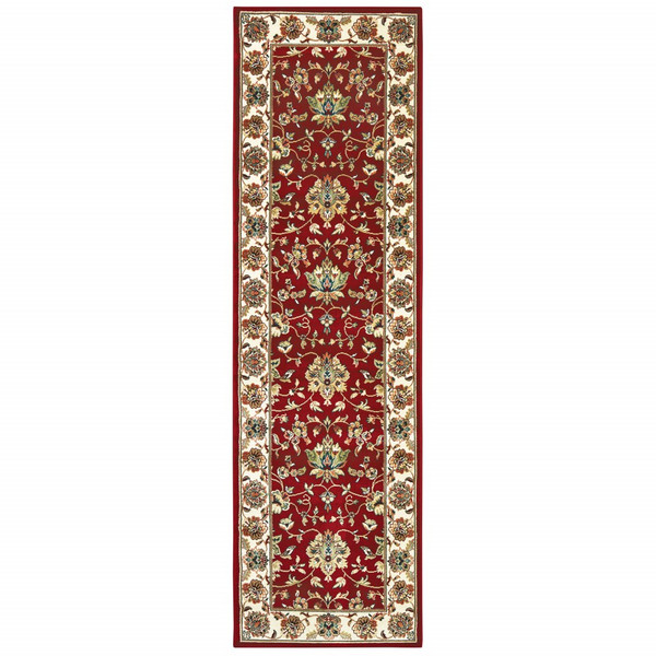 8' Red Ivory Machine Woven Floral Oriental Indoor Runner Rug 388323 By Homeroots