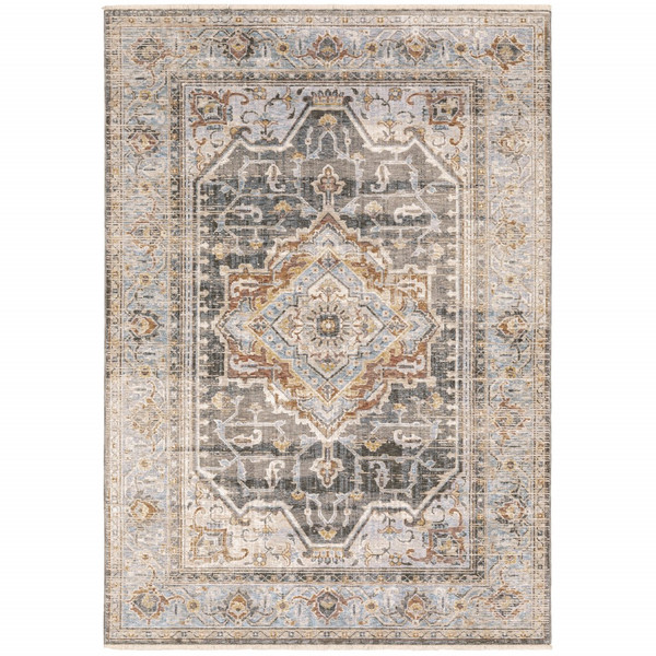 6' X 9' Grey Blue Machine Woven Medallion Indoor Area Rug 388428 By Homeroots