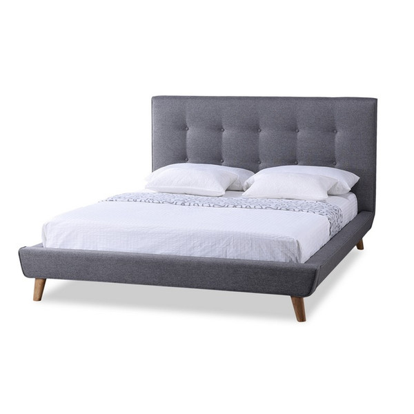 Baxton Studio Jonesy Grey Fabric Upholstered King Platform Bed BBT6537-King-Grey