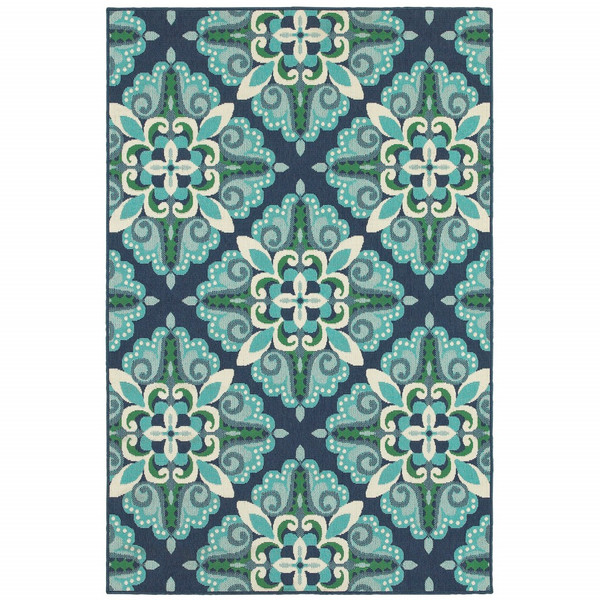 8X11 Blue And Green Floral Indoor Outdoor Area Rug 388670 By Homeroots