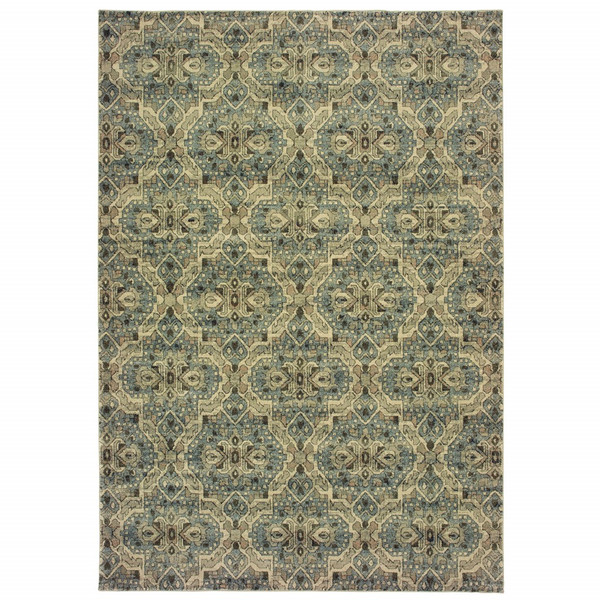 7X10 Ivory And Blue Geometric Area Rug 388731 By Homeroots