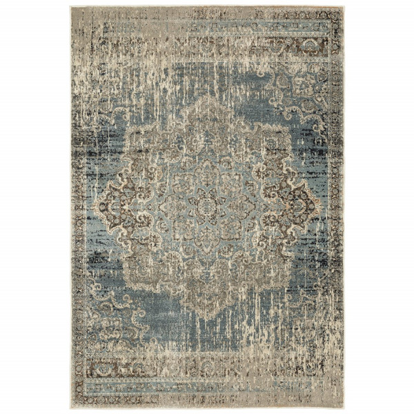 4X6 Blue And Ivory Medallion Area Rug 388735 By Homeroots