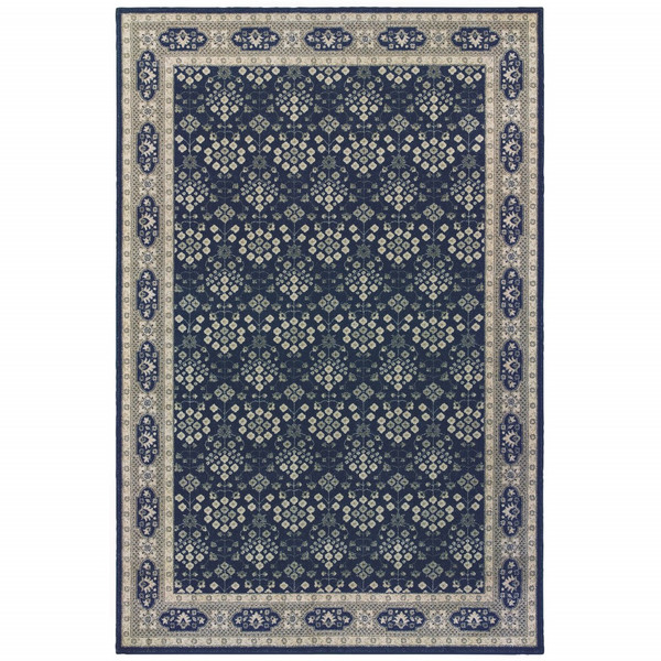 10X13 Navy And Gray Floral Ditsy Area Rug 388746 By Homeroots