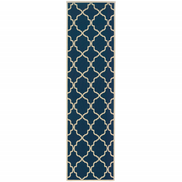 2X8 Blue And Ivory Trellis Indoor Outdoor Runner Rug 388780 By Homeroots