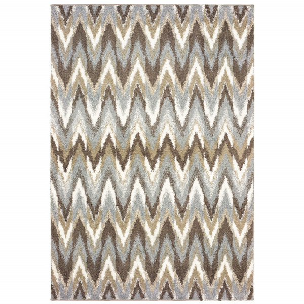 5X8 Gray And Taupe Ikat Pattern Area Rug 388846 By Homeroots