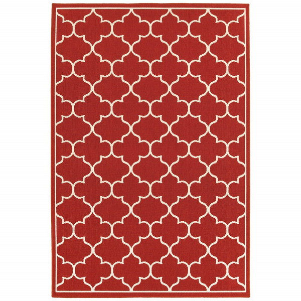 2X3 Red And Ivory Trellis Indoor Outdoor Scatter Rug 388923 By Homeroots