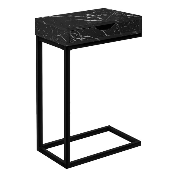 Monarch Accent Table - Black Marble - Black Metal With A Drawer I 3604