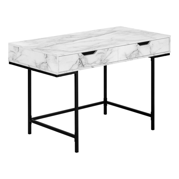 Monarch Computer Desk - 48"L - White Marble-Look - Black Metal I 7558