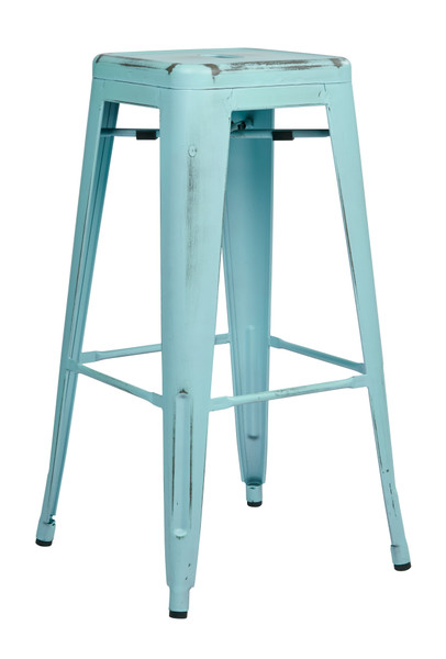 Office Star Bristow 30" Antique Metal Barstool - Set Of 2 - Antique Sky Blue BRW3030A2-ASB